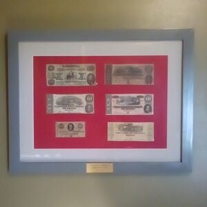USA Civil War Confederate Currency - 6 Double Signed Authentic Bills Framed
